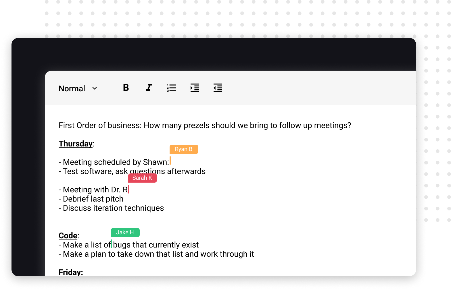 Knowtworthy real-time meetings document
